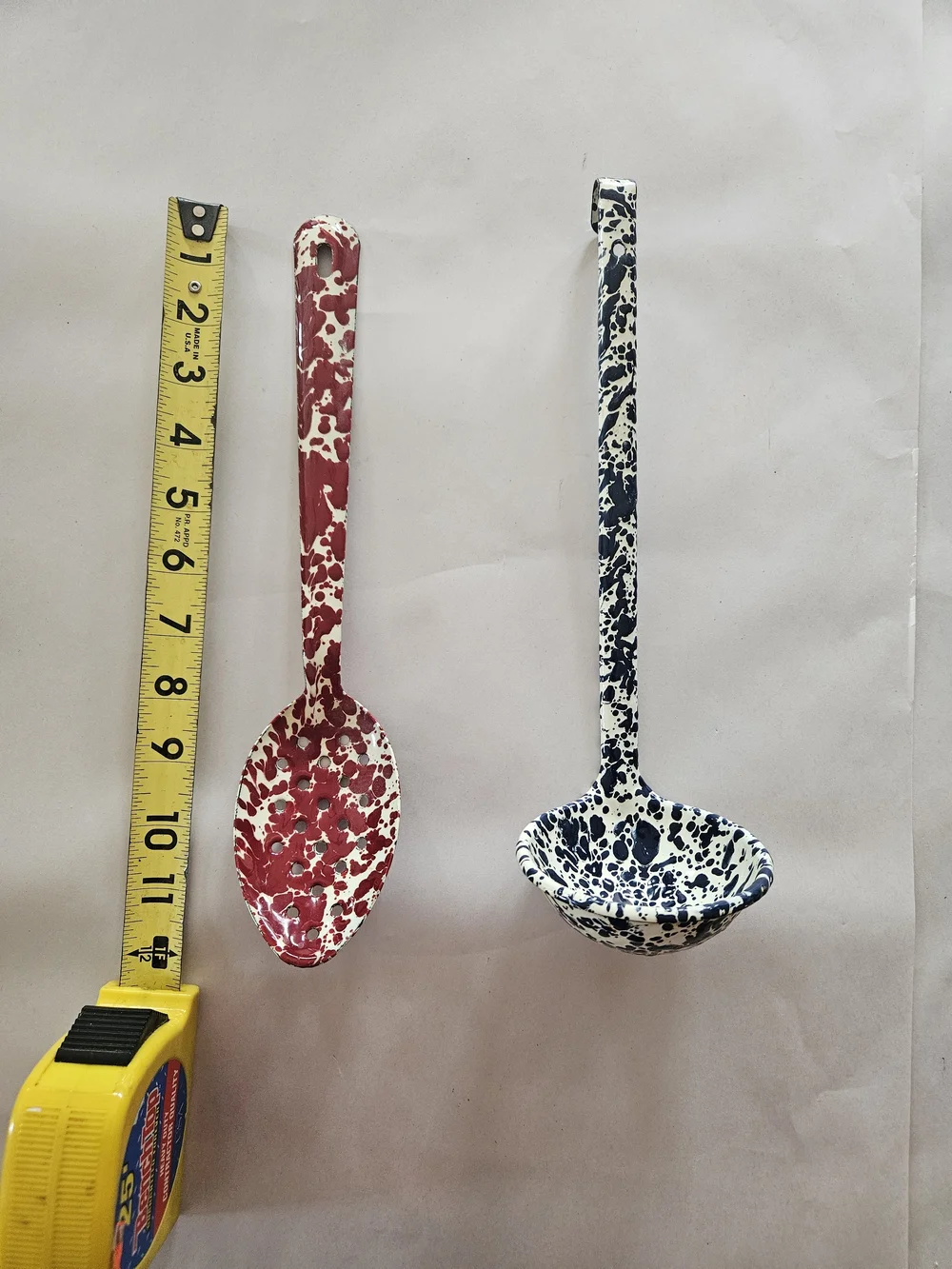 Red and Blue Speckled Enamel Serving Spoons - Set of 2